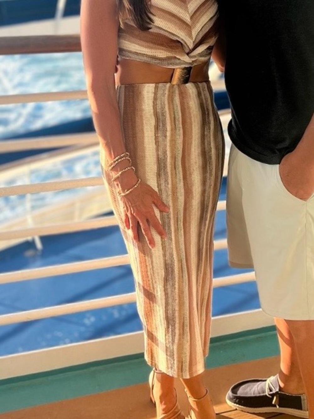 Windsor Beige and Tan Striped Midi Skirt